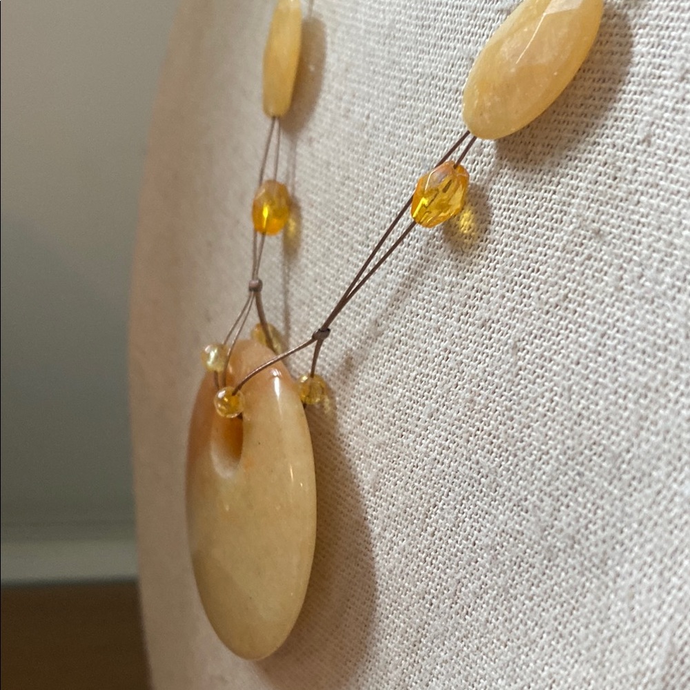 Yellow Amber-Style Round Stone Pendant Necklace - Picture 3 of 6